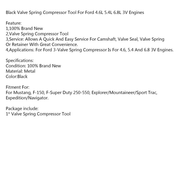 Black Valve Spring Compressor Tool For Ford 4.6L 5.4L 6.8L 3V Engines Generic