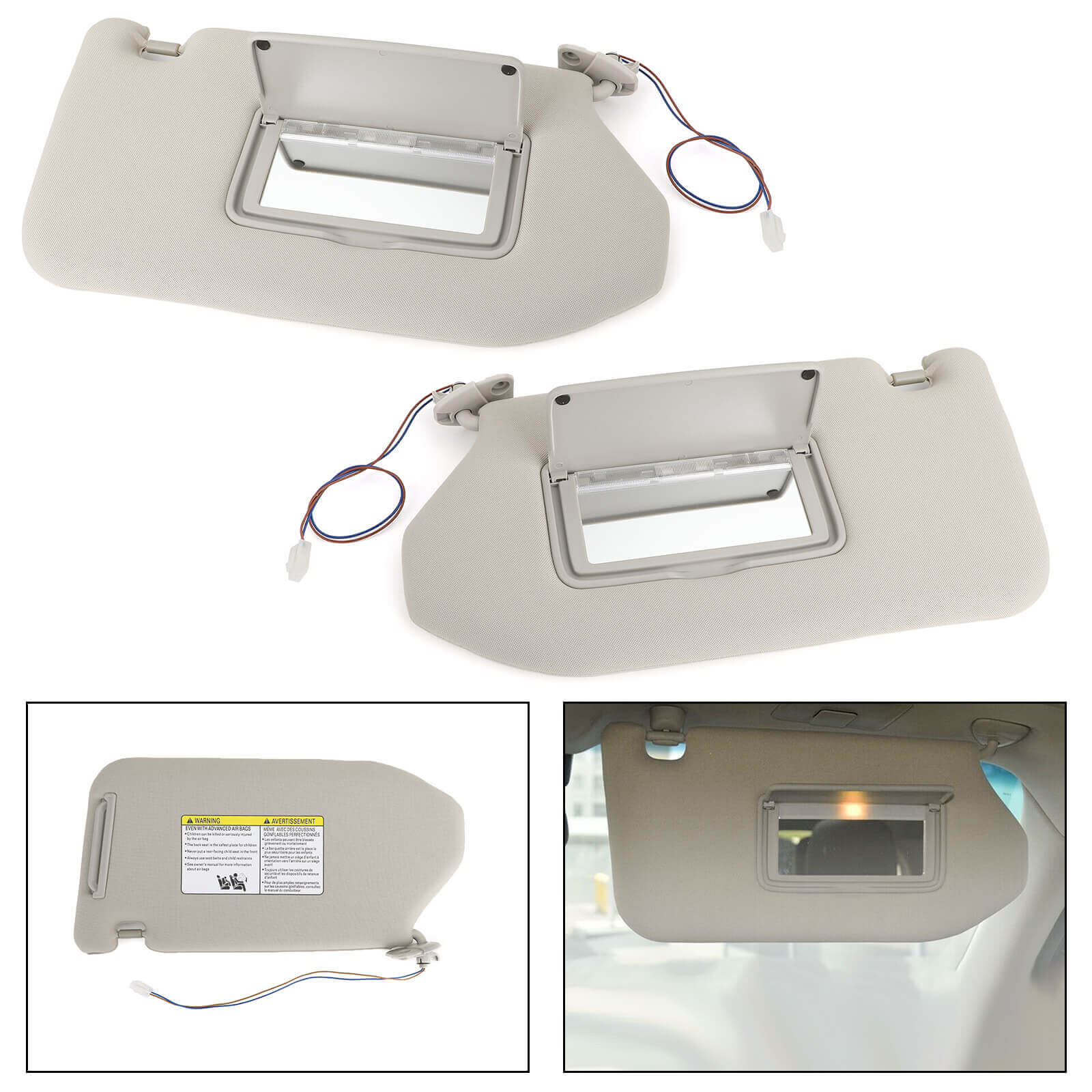 Pair Of Sun Visors With Lamps For 2013-2018 Pathfinder, 2014-2017 Infiniti QX60, 2013 JX35 – Beige, Driver & Passenger