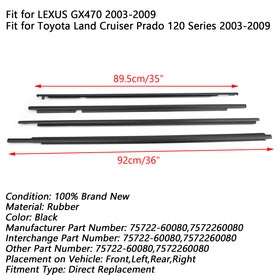4PCS 75722-60080 Dichtungsstreifen-Fenstergürtelformteil für LEXUS GX470 2003-2009 Generisch