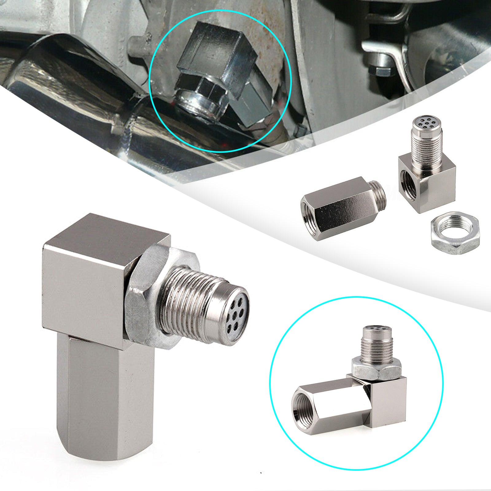 90° O2 Oksygensensor Avstandsstykke Motorlys CEL Check Bung Mini Katalysator Euro 5 standard