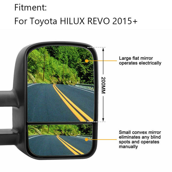 Paar ausziehbare Caravan-Abschleppspiegel für Toyota HILUX REVO 2015 mit Blinker, generisch