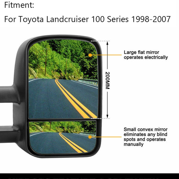 Schwarze elektrische Anhänger-Wohnwagenspiegel für Toyota Landcruiser der 100er-Serie 98–07 Generic