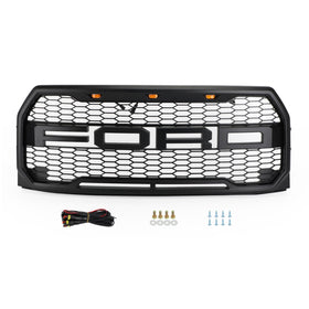 2015-2017 F150 Ford Raptor Style Black Front Bumper Grill W/ LED Grille Replacement Generic