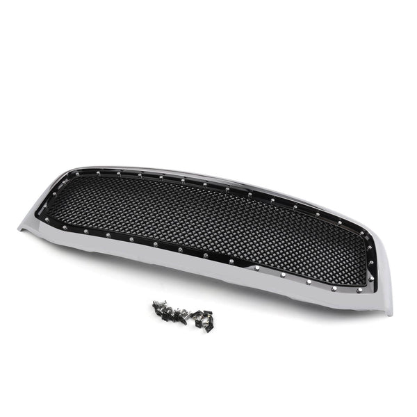 2006-2008 Dodge Ram 1500 2500 3500 Front Hood Grill Mesh Style Rivet Grille Replacement Black/Chrome Generic