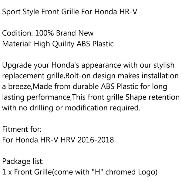 Frontgrill Sport Style Chrome Black Glossy Grill Trim für Honda HR-V HRV 16-18 Generic