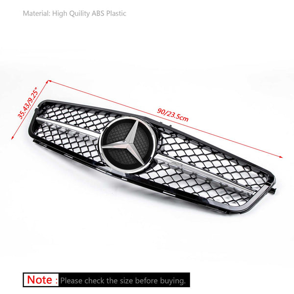 2008-14 C-Class W204 C300 C350 Benz Grille ABS Gloss Black Chrome Front Grille Replacement Generic
