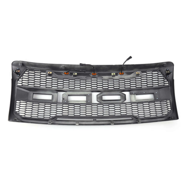 2009-2014 Ford F150 Raptor Style Gray Black Grille Replacement ABS Front Hood Grille W/ LED Generic