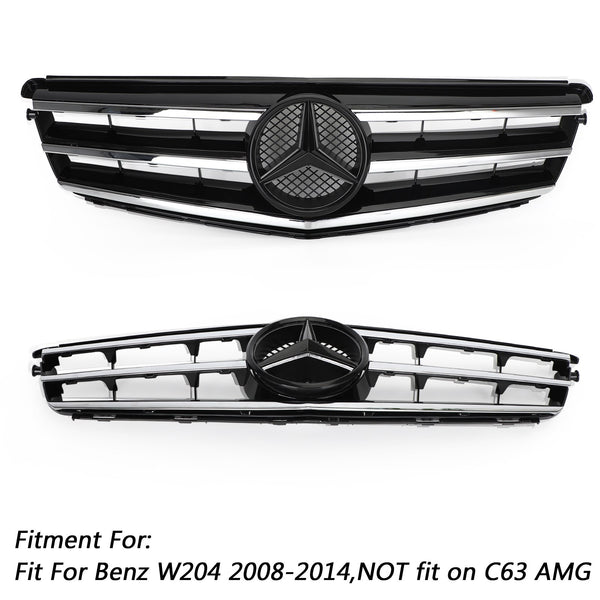 2008–2014 C-Klasse W204 W/LED-Emblem C300/C350 Schwarz Chrom Benz Frontstoßstangengrill Generic