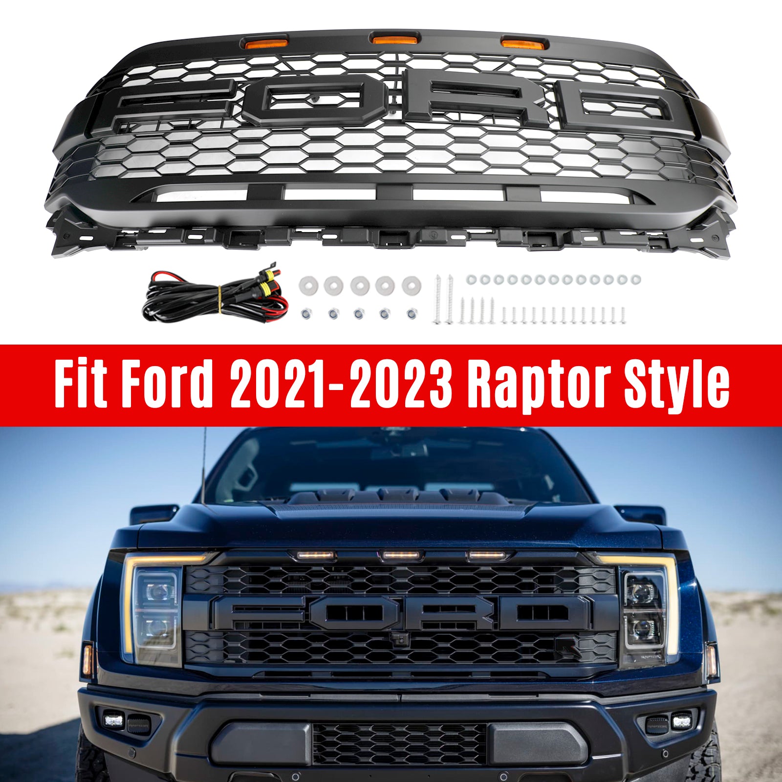 Ford F150 2021-2023 Raptor Style Replacement Front Bumper Grille Grill ...