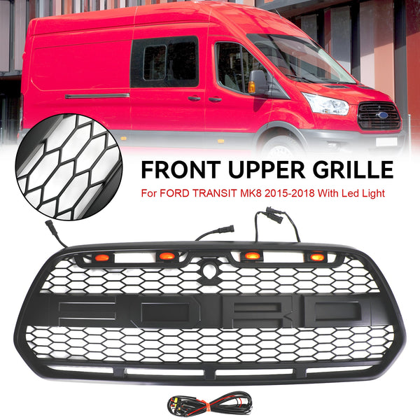2015-2018 FORD TRANSIT MK8 Matt Black Front Bumper Grille Grill w/LED Raptor Style Generic