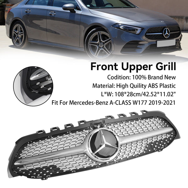 2019-2021 Benz W177 A-CLASS Diamond Front Bumper Black/Chrome Grill Generic