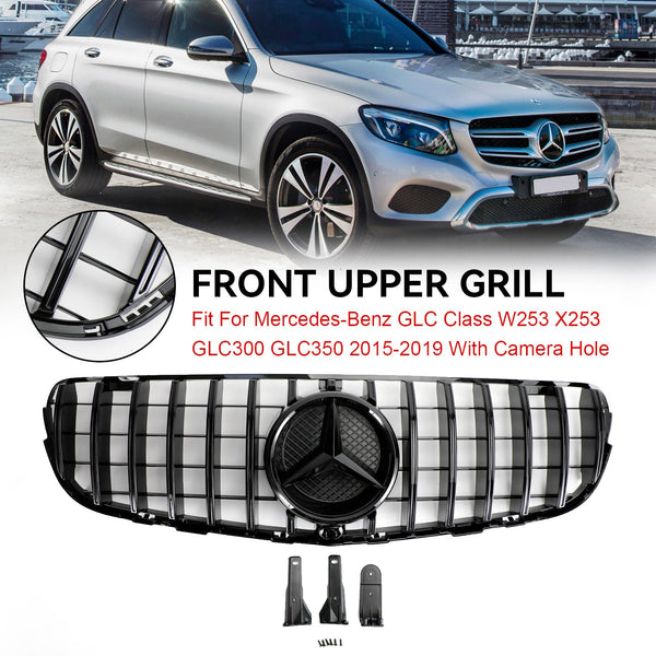 2015–2019 Benz W253 GLC-Klasse GLC300 GLC350 Frontstoßstangengrill, glänzend schwarzer Grill mit Kameraloch, generisch