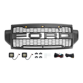 Ford 2021-2022 F250 F350 F550 Super Duty Raptor Style Front Bumper Grill W/LED Lights