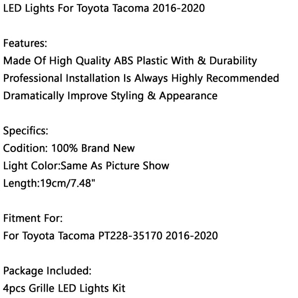 4 Stück/Set LED-Leuchten passend für Frontstoßstangengrill Tacoma 2016–2020 PT228–35170, transparent, generisch