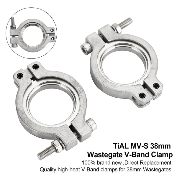 2PC TiAL MV-S 38 mm Wastegate V-Band Clamp Set Kit med skruvar, muttrar och tätningar Generic