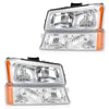 2003-2006 Chevr Silverado 1500/1500HD/2500HD/3500 Chrome Housing Amber Side Headlights/Lamp Assembly 15199556 10366038