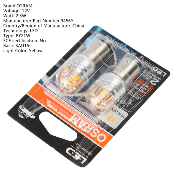 2x OSRAM 9456Y Car Auxiliary Bulbs LED PY21W 12V2.5W BAU15s Generic