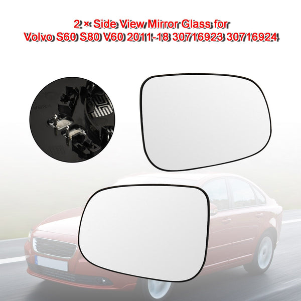 2011-2015 Volvo S40 L+R Side View Mirror Glass 30716923 30762571 30716484 30716487 Generic
