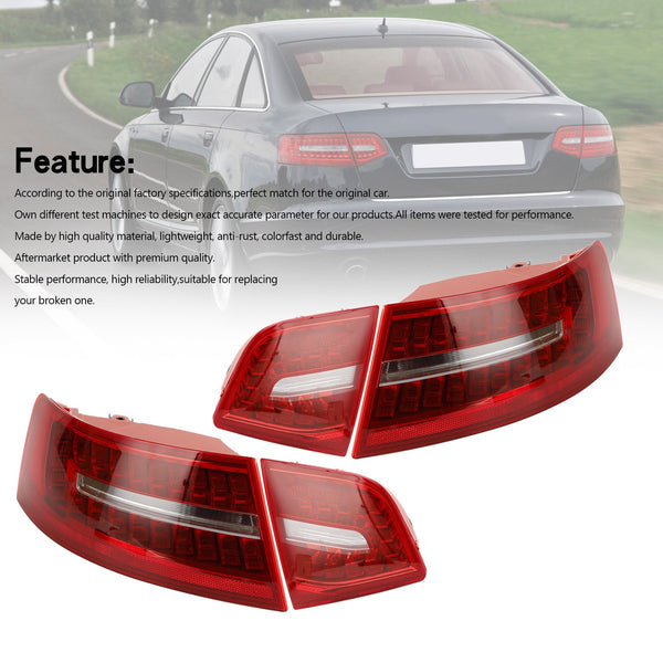 2009-2011 Audi A6 C6 Sedan 4pcs Inner+Outer Trunk LED Tail Light Lamp 4FD945093B 4FD945094B Generic