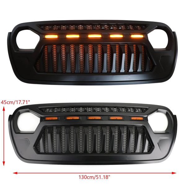 2018-2021 Wrangler JL Front Bumper Grille Grill With 5 LED Amber Light Generic