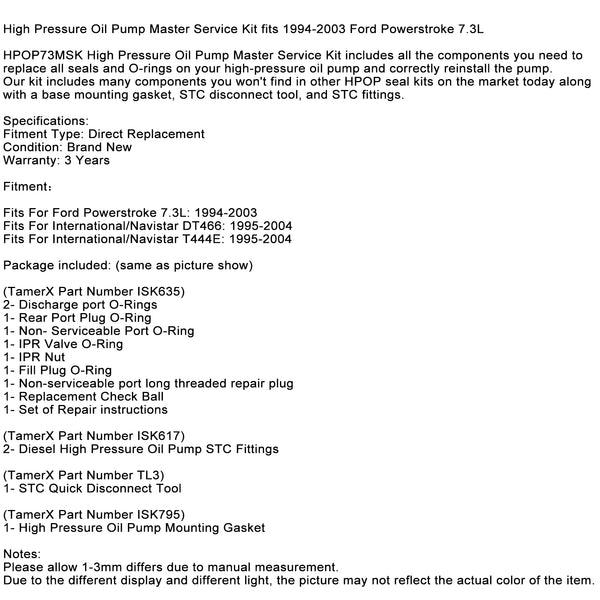 High Pressure Oil Pump Master Service Kit fits 1994-2003 Ford Powerstroke 7.3L Generic