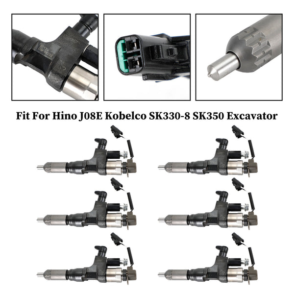 6 inyectores de combustible 095000-6593 compatibles con Hino J08E Kobelco 1984-2018 3,8 4,7 diésel genérico