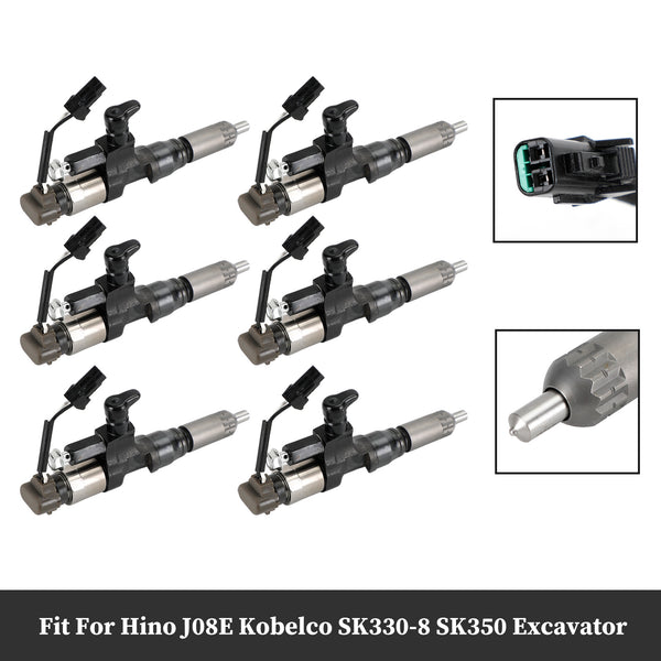 6PCS Fuel Injectors 095000-6593 Fit Hino J08E Kobelco 1984-2018 3.8 4.7 Diesel Generic