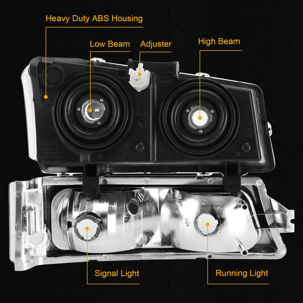 2003-2006 Silverado 1500/1500HD/2500HD/3500 Carcaça cromada Faróis laterais transparentes/Conjunto de lâmpada 2502257 2503257 10366037 Genérico