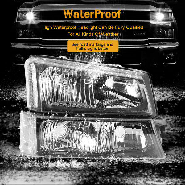 2003-2006 Avalanche 1500/2500 Pickup Black Housing Clear Side Headlights/Lamp Assembly 10396913 15199557 2503224