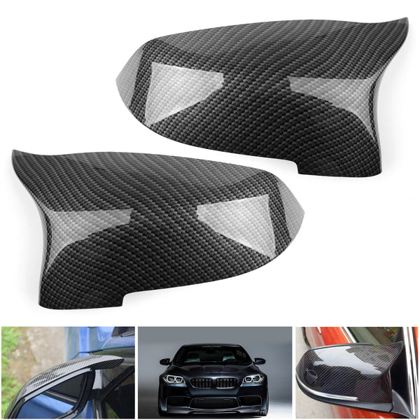 Pair Carbon Fiber Side Rear View Mirror Cover Caps For BMW F10 F18 2014-2016 Generic