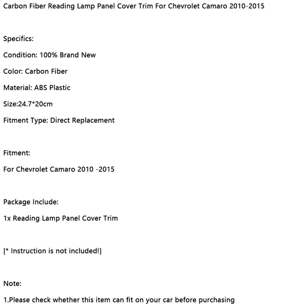 Carbon Fiber Reading Lamp Panel Cover Trim For Chevr Camaro 2010-2015 Generic