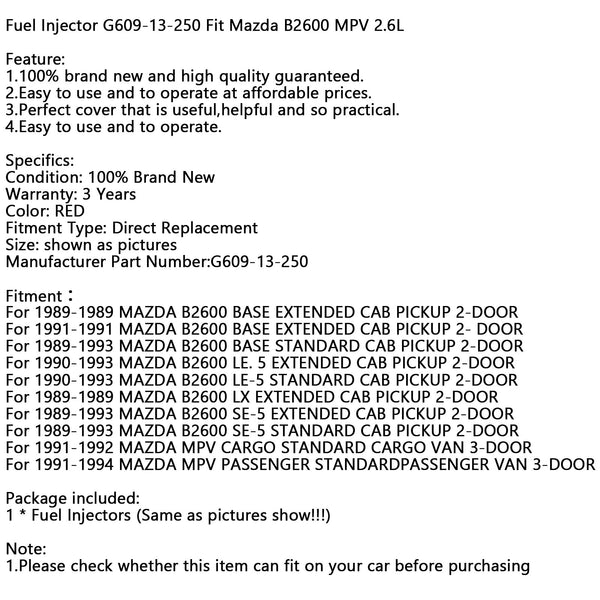 1 Stück Kraftstoffeinspritzer G609-13-250 passend für Mazda B2600 MPV 2.6L Generic