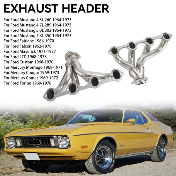 1964-1973 Ford Mustang 5.8L 351 Edelstahl Hugger Auspuffkrümmer Generisch