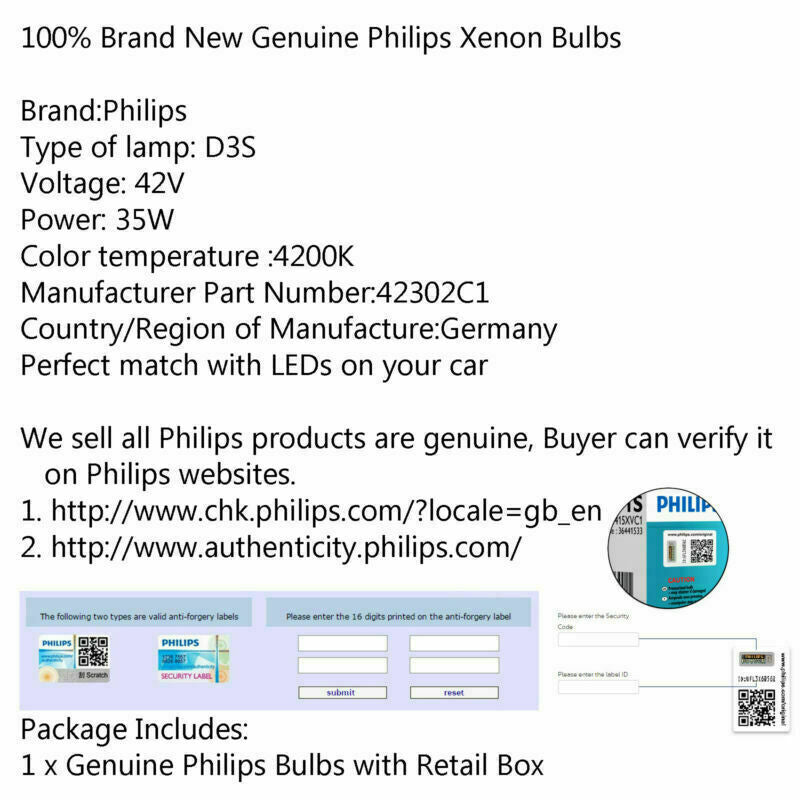 For hovedlys 4200K, XenStart XENON New Bulb 42403C1 D3S HID PHILIPS
