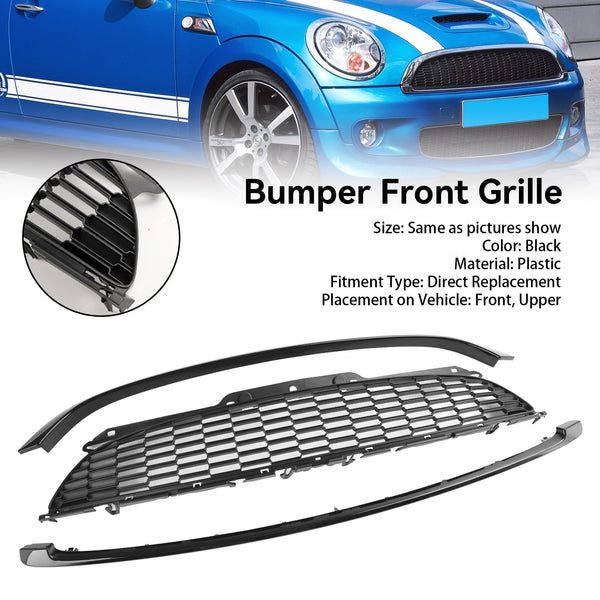 2009–2013 Mini R57 Cooper S & JCW 2-türiges Cabrio, 3 Stück, glänzend schwarzer Frontgrill, Grill, generisch