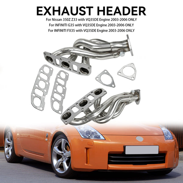 2003-2006 Nissan 350Z Z33 com coletores de escape do motor VQ35DE Shorty Headers genéricos