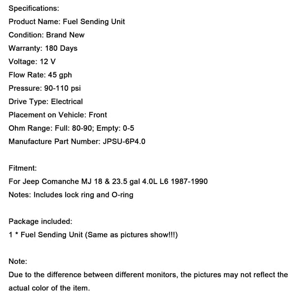 1987-1990 Jeep Comanche MJ 18 & 23.5 gal 4.0L L6 Gas Tank Sending Unit w/ F.I. w/ the Fuel Pump JPSU-6P4.0