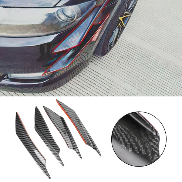 4pcs Universal Front Bumper Fins Body Splitter Spoiler Canards Carbon Fiber Look