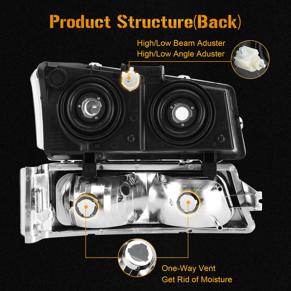 2003-2006 Silverado 1500/1500HD/2500HD/3500 Carcaça cromada Faróis laterais transparentes/Conjunto de lâmpada 2502257 2503257 10366037 Genérico