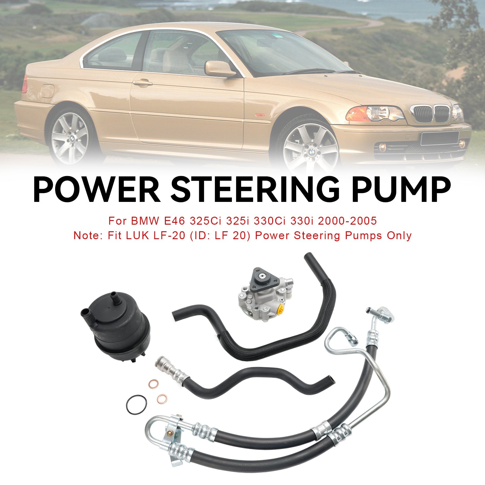 2000-2005 BMW E46 325Ci 325i 330Ci 330i Servostyrningspumpsats 553-58945 32416760036 32416750423