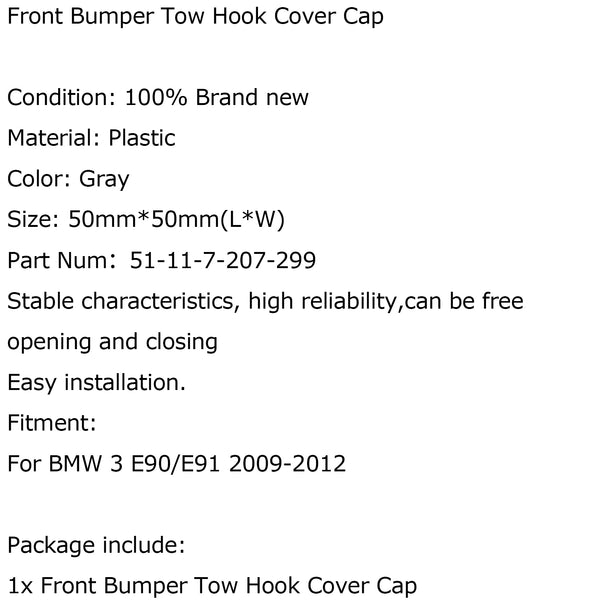 08-11 BMW E90 E91 3-Series 328i 335d 335i  Front Bumper Tow Hook Cover Cap Generic