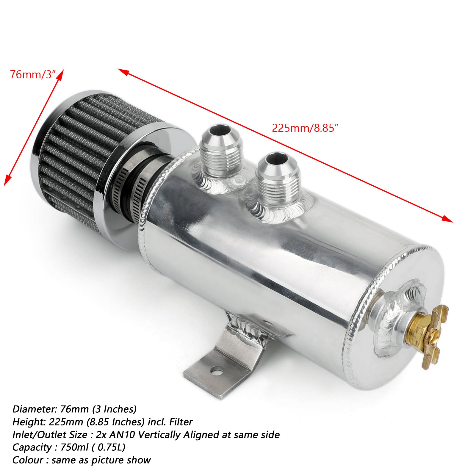 Aluminium Baffled Engine Oil Catch Can 2x AN10 Twin Port Breather Filter Silver