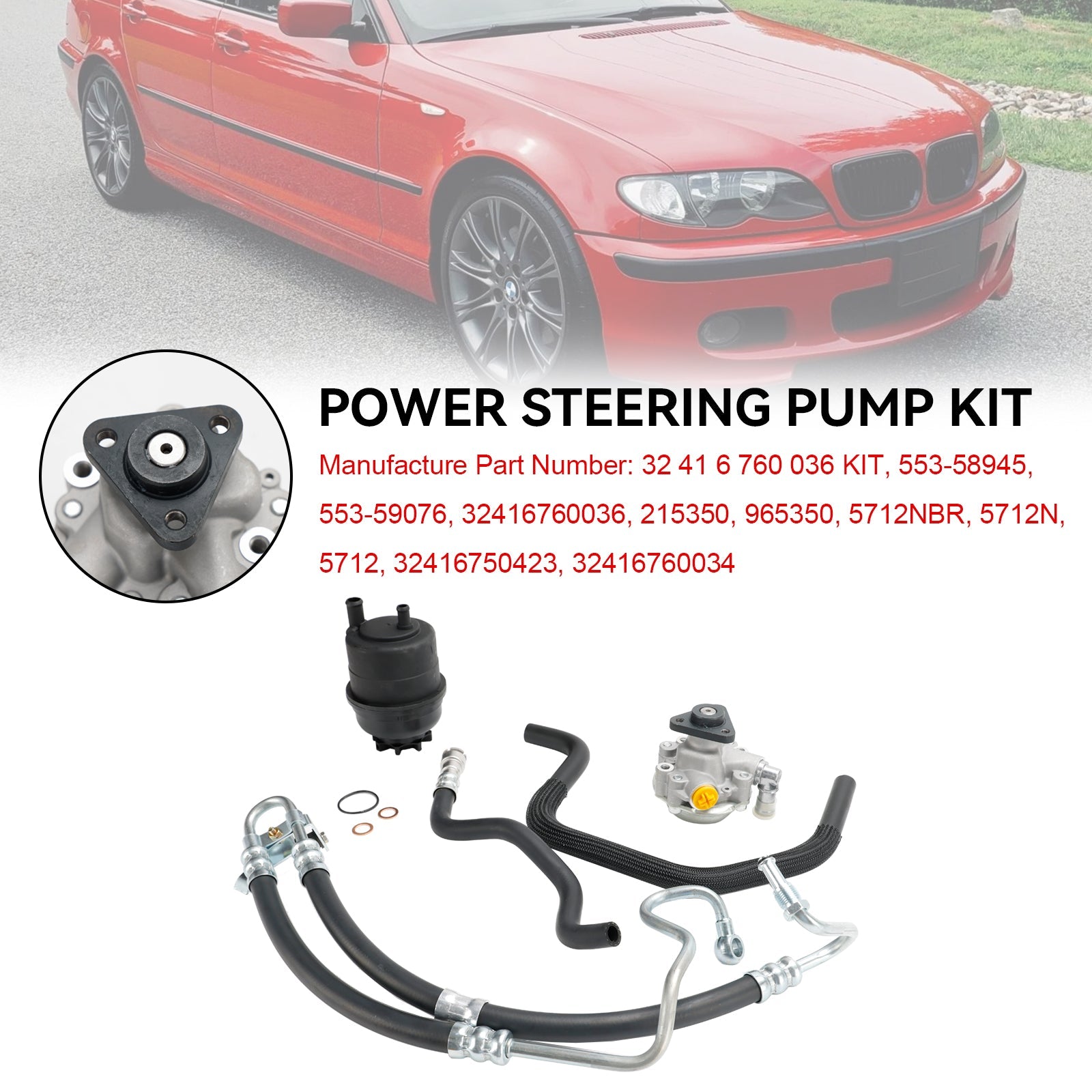 2000-2005 BMW E46 325Ci 325i 330Ci 330i Servostyrningspumpsats 553-58945 32416760036 32416750423