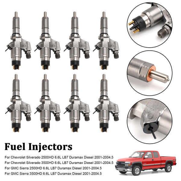 2001-2004.5 GMC Sierra 2500HD 3500HD 6.6L LB7 Duramax Diesel 8PCS Fuel Injectors 0445120008 0986435502 97208074 Generic