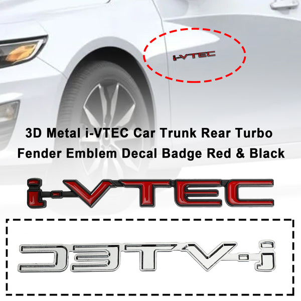 3D Metal i-VTEC Car Trunk Rear Turbo Fender Emblem Decal Badge Red & Black Generic