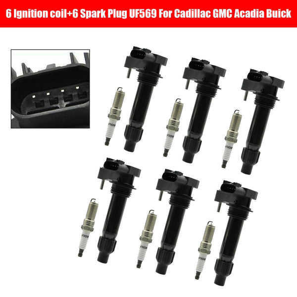 2007-08 Cadillac SRX V6 3.6L 6PCS Ignition coil+6PCS Spark Plug UF569 D515C 12610626 12618542 Generic