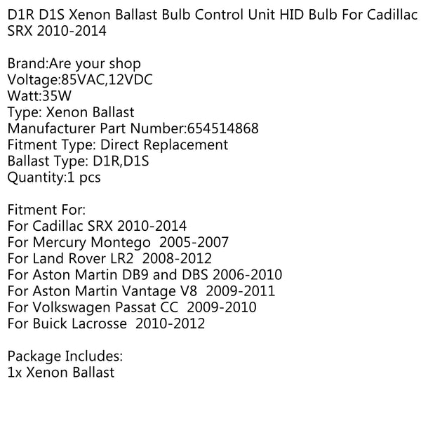 2010–2014 Cadillac SRX 654514868 D1R D1S Xenon-Vorschaltgerät, Steuergerät, HID-Glühbirne, generisch