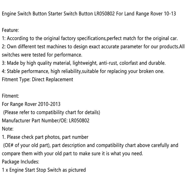 Engine Start Stop Switch Keyless Button 2010~2013 For Land Range Rover LR050802 Generic