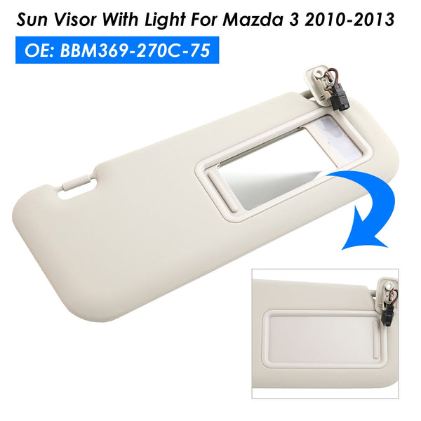 2010-2013 Mazda 3 Right Side Gray Sun Visor With Light BBM369-270C-75 Generic