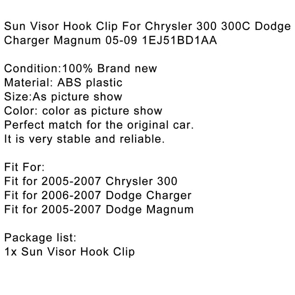 Sun Visor Hook Clip For Chrysler 300 300C Dodge Charger Magnum 2005-2009 1EJ51BD1AA Generic
